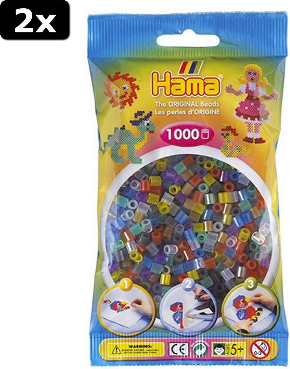 2x Hama Strijkkralen Doorzichtige Kleuren Mix 1000 Stuks