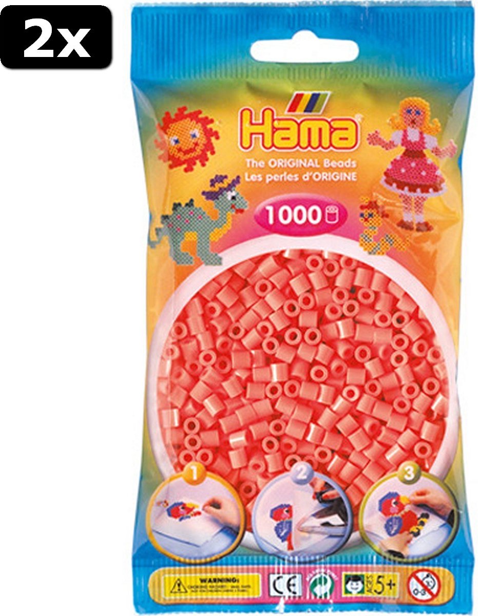 2x Hama Strijkkralen Hama 1000 Stuks Rood Pastel