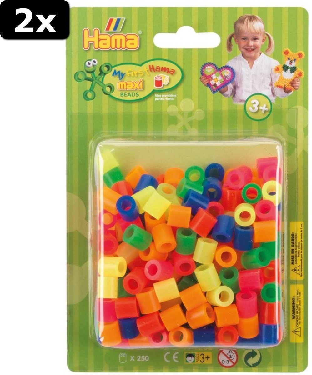 2x Hama Strijkkralen Maxi 250 Stuks Neon