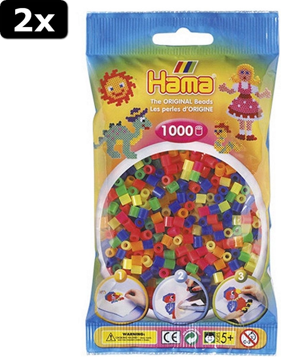 2x Hama Strijkkralen Neon Kleuren Mix 1000 Stuks