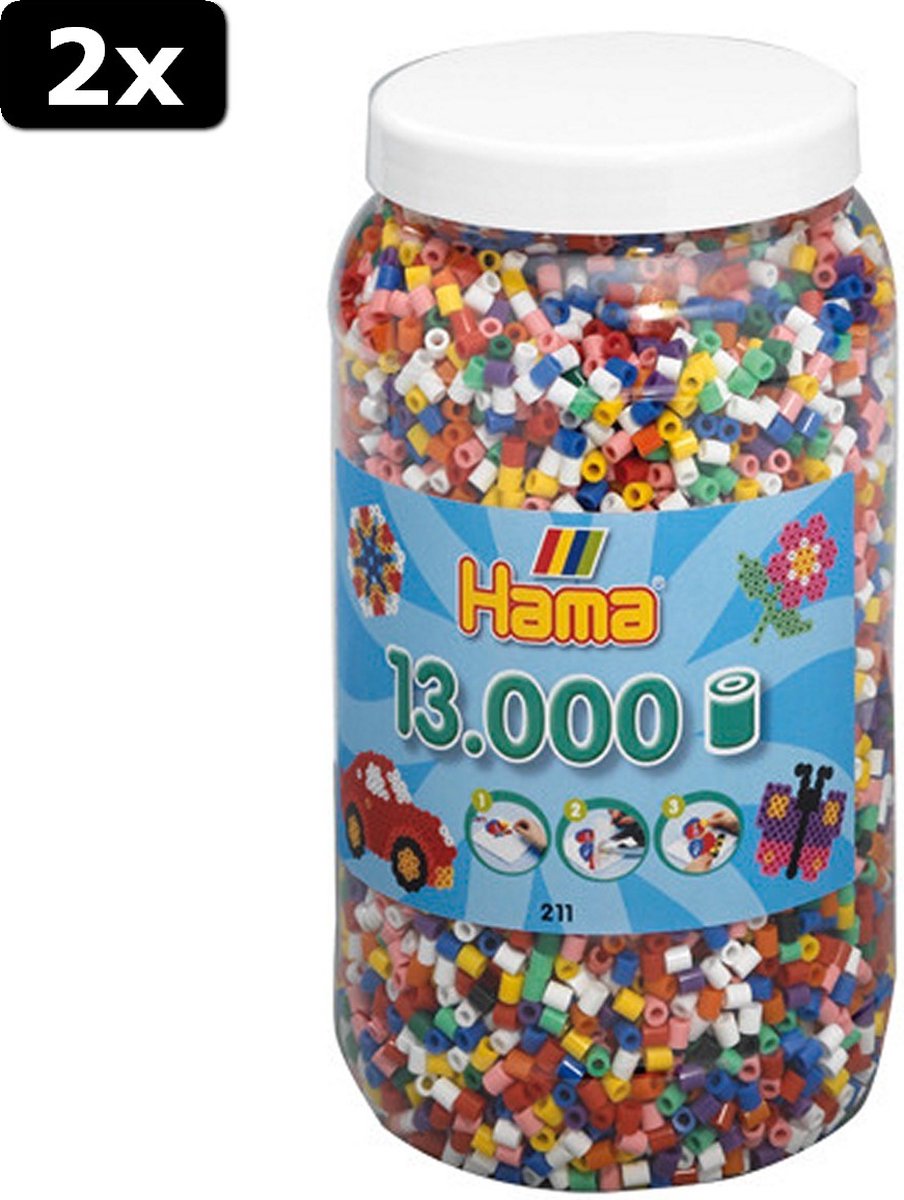 2x Hama Strijkkralen Pot 13000 Stuks