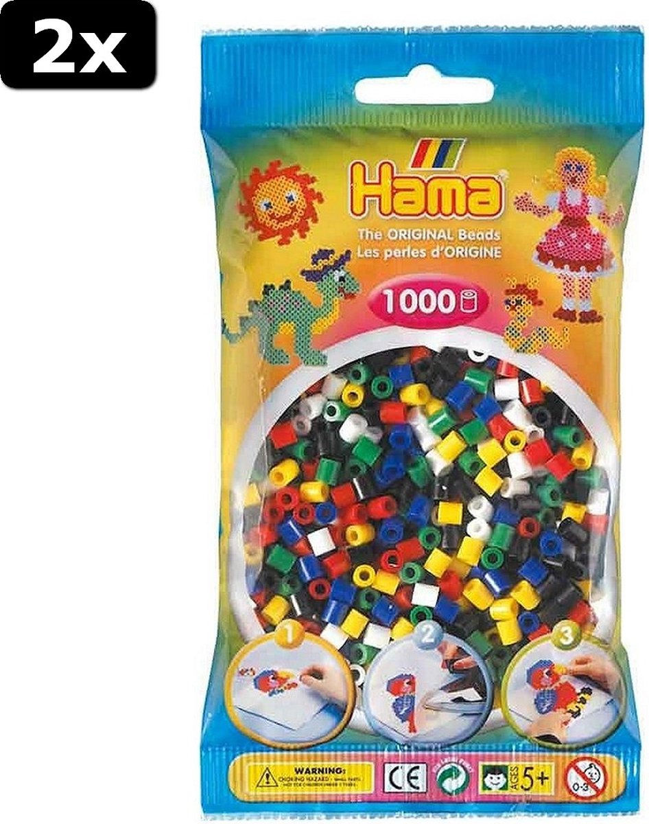 2x Hama Strijkkralen Primaire Kleuren 1000 Stuks