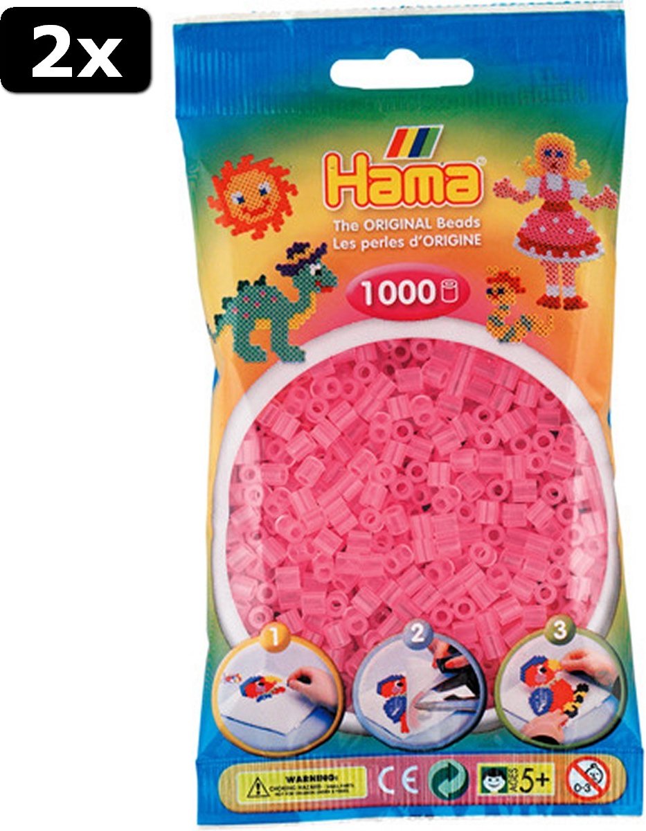 2x Hama Strijkkralen Roze Transparant 1000 Stuks