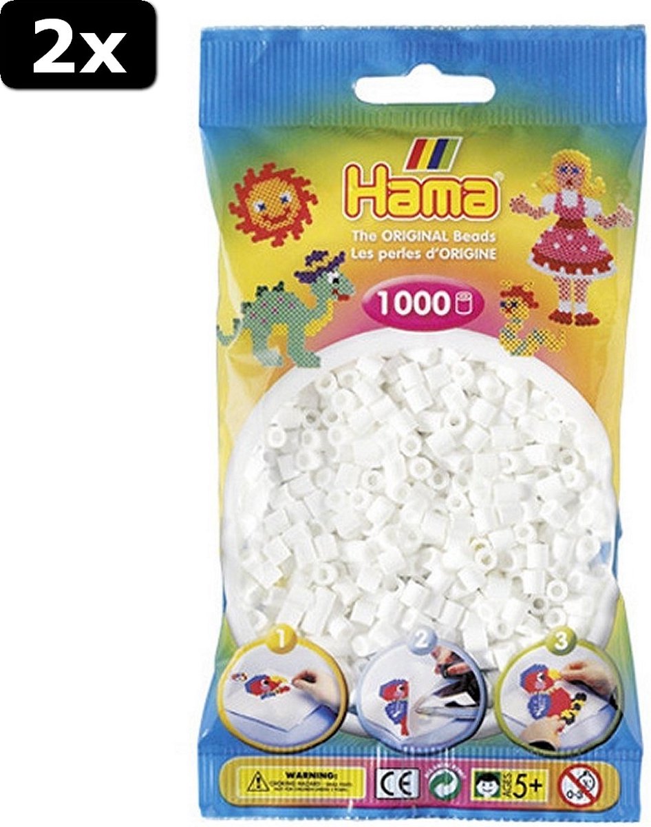 2x Hama Strijkkralen Wit 1000 Stuks