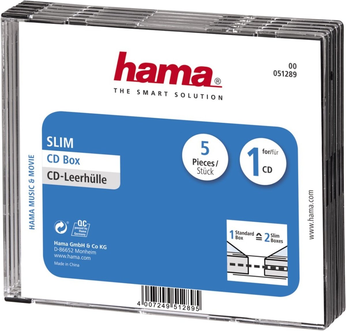 Hama - Hama CD Box Slim 5-pack Transparant/zwart - Altijd Garantie