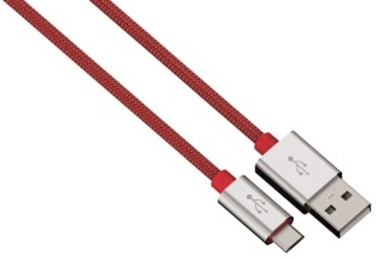 Hama Alunylon Synchrokabel Micro-Usb-Usb 1M Rood