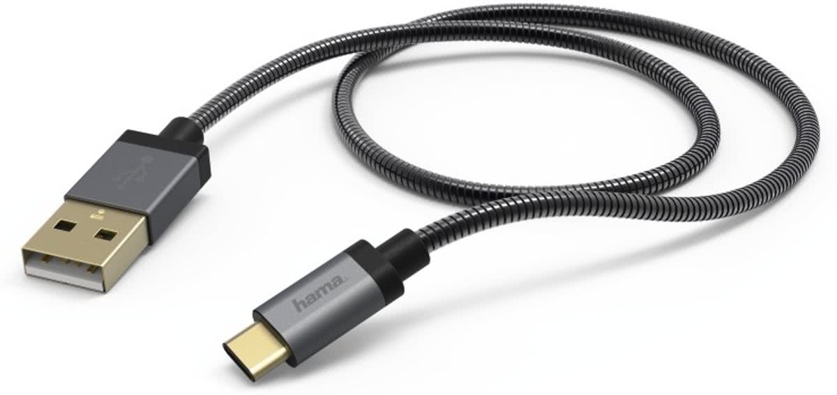 Hama Laad/Synchro kabel Metal USB type-C 1.5m grijs