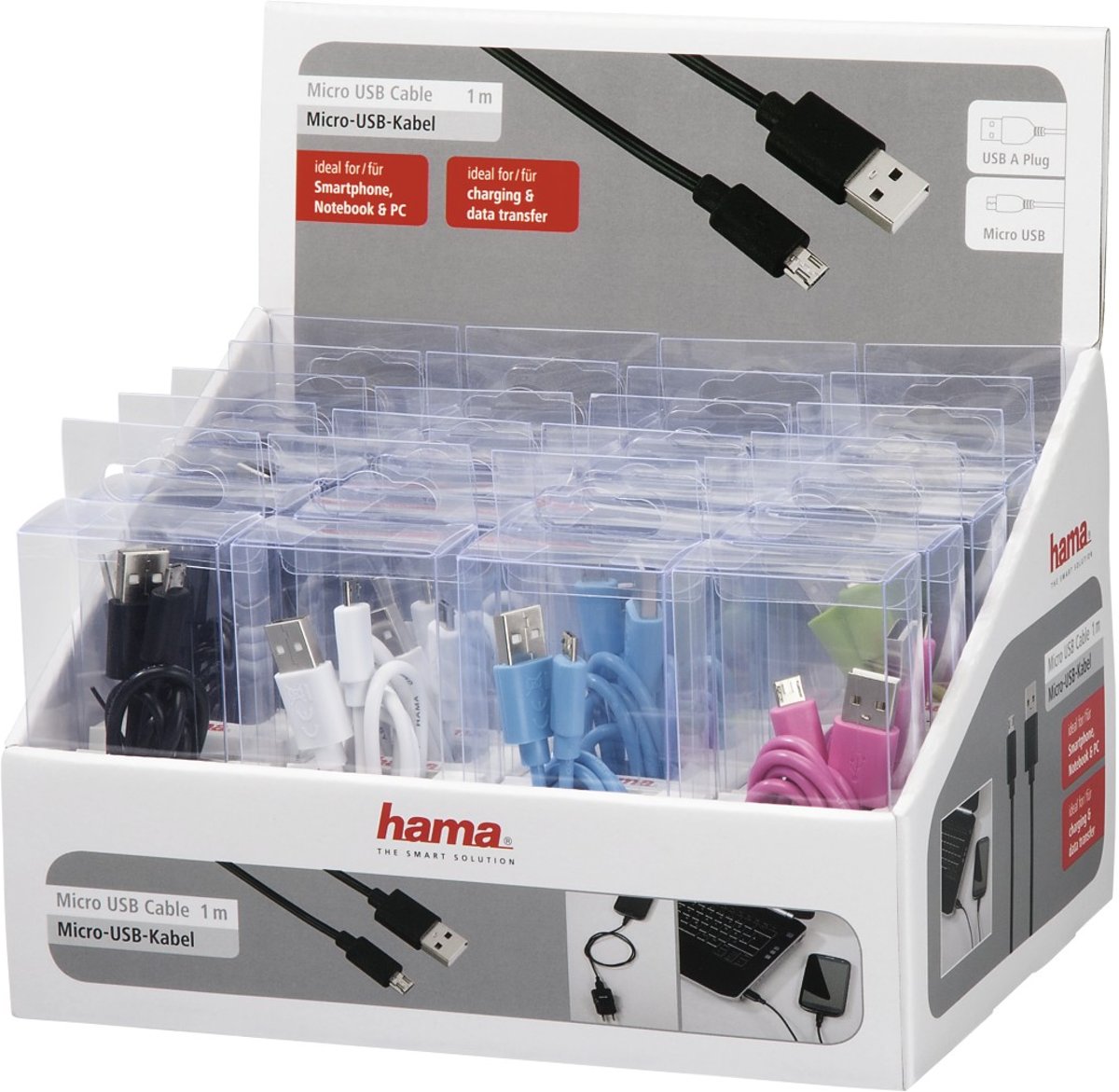 Hama Micro-USB-kabel, 1,00 m, 20 stuks in display