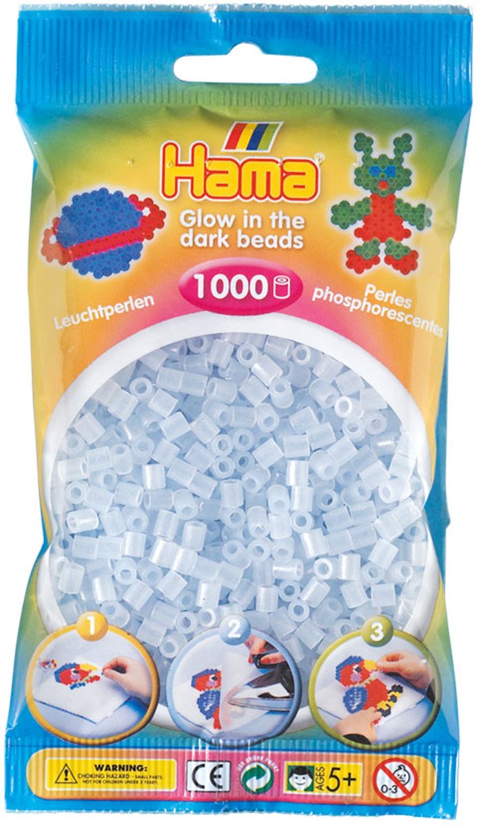 Hama strijkkralen glow blauw, zakje met 1.000 stuks