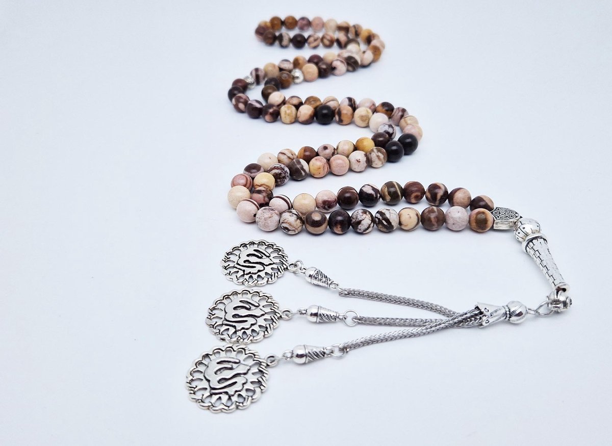 Tasbih 99 Klassieke Natuursteen Kralen - Moslim Gebed Kraal - Ronde Kralen - Tesbih - Allah -Australia zebra jasper - Islamitische geschenk Tasbeeh-