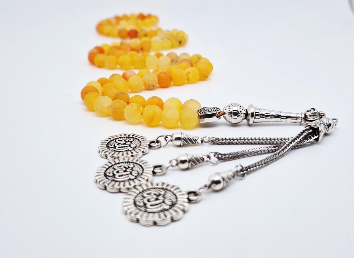 Tasbih 99 Klassieke Natuursteen Kralen - Moslim Gebed Kraal - Ronde Kralen - Tesbih - Allah – Oosters ornament -Oranje - Islamitische geschenk Tasbeeh-