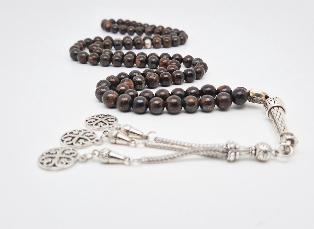 Tasbih 99 Klassieke Natuursteen Kralen - Moslim Gebed Kraal - Ronde Kralen - Tesbih - Arabesk -Bruin - Islamitische geschenk Tasbeeh-