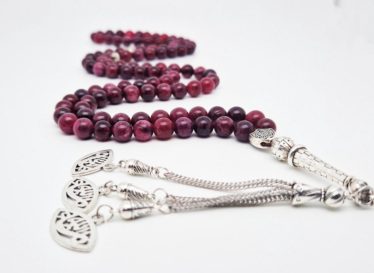 Tasbih 99 Klassieke Natuursteen Kralen - Moslim Gebed Kraal - Ronde Kralen - Tesbih - Gelukkige ogenn -Bourgondië - Islamitische geschenk Tasbeeh-