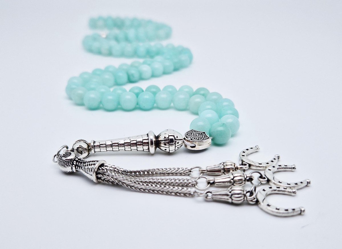 Tasbih 99 Klassieke Natuursteen Kralen - Moslim Gebed Kraal - Ronde Kralen - Tesbih - Hoefijzer van fortuin - Hemels- Islamitische geschenk Tasbeeh-