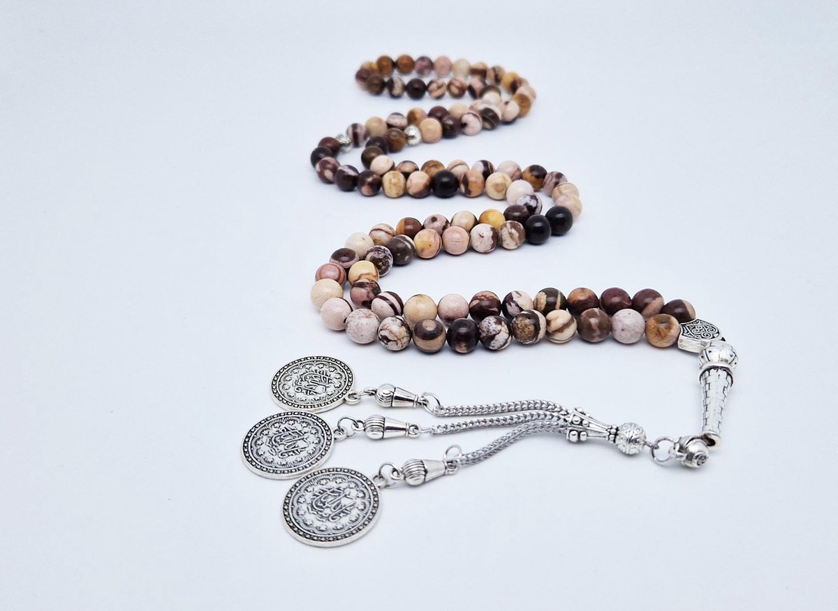 Tasbih 99 Klassieke Natuursteen Kralen - Moslim Gebed Kraal - Ronde Kralen - Tesbih - Masha Allah -Australia zebra jasper - Islamitische geschenk Tasbeeh-