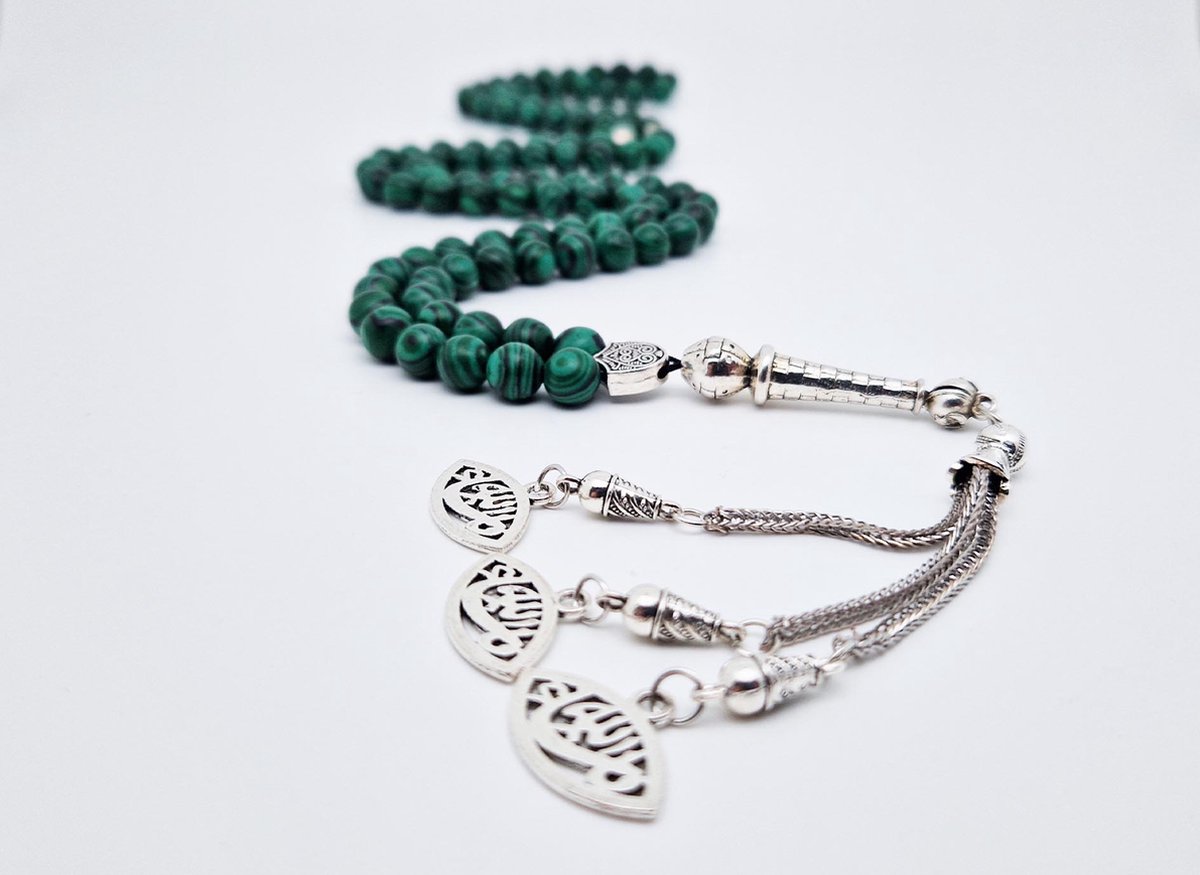 Tasbih 99 Klassieke Natuursteen Kralen - Moslim Gebed Kraal - Ronde Kralen - Tesbih - Masha Allah oog -Groen Zwart - Islamitische geschenk Tasbeeh-