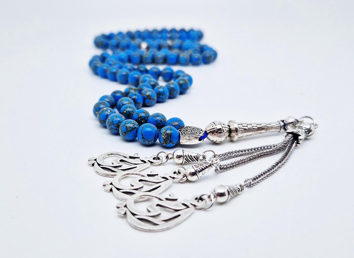 Tasbih 99 Klassieke Natuursteen Kralen - Moslim Gebed Kraal - Ronde Kralen - Tesbih - Mijn moeder -Gouden turkoois - Islamitische geschenk Tasbeeh-