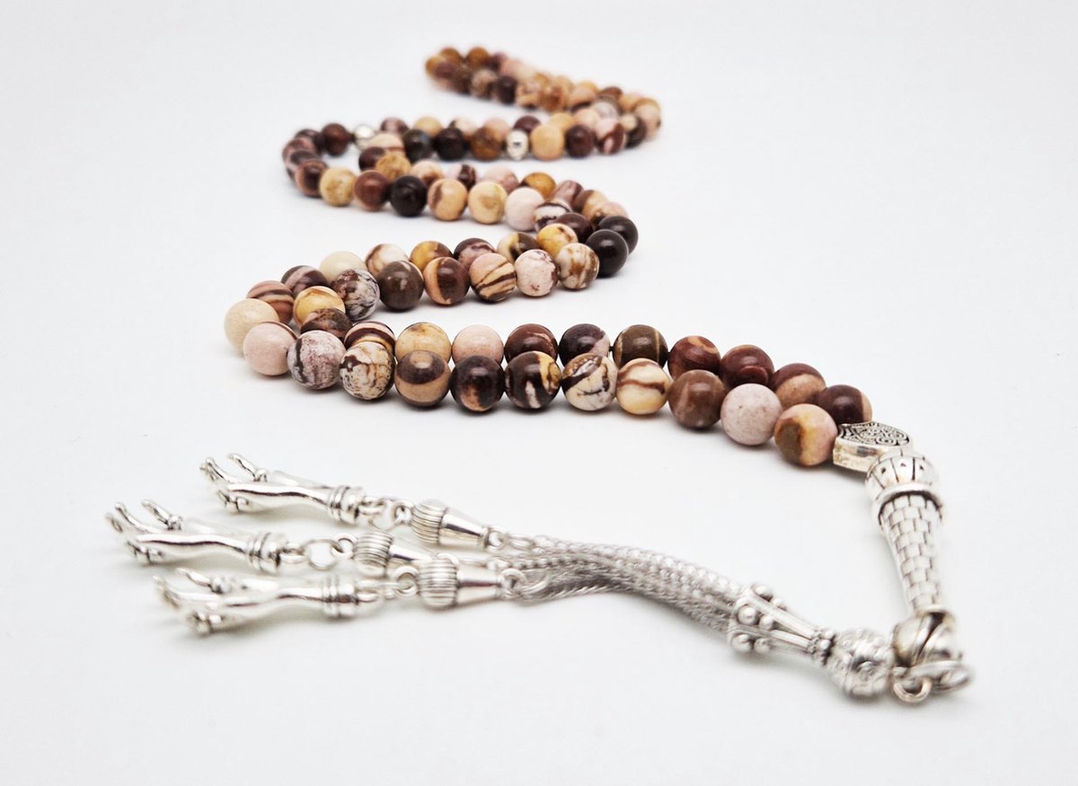 Tasbih 99 Klassieke Natuursteen Kralen - Moslim Gebed Kraal - Ronde Kralen - Tesbih - Palm -Bruine harmonie - Islamitische geschenk Tasbeeh-