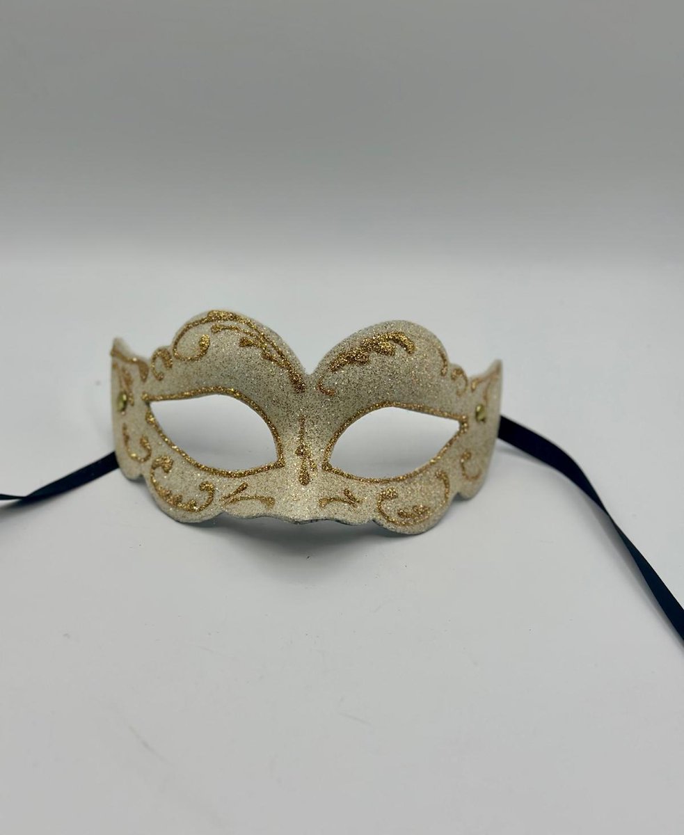 Venetiaans masker - Handgemaaks wit glitter masker - wit feest masker met gouden glitters - gala masker wit met gouden glitters
