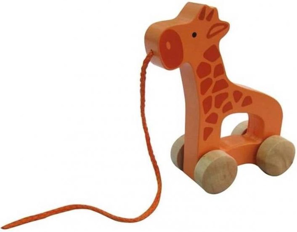 houten trekfiguur Push & Pull Giraffe 15 cm oranje