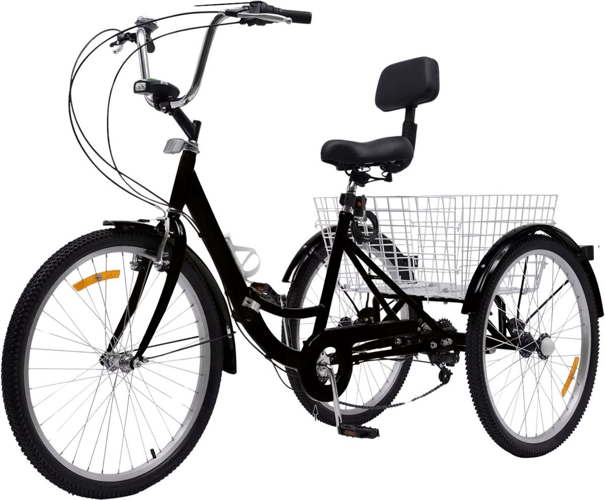   Vortex 24 Inch - Fiets voor volwassenen en senioren - 7 versnellingen - Opvouwbare Trike - Met mand en LED Verlichting - Zwart