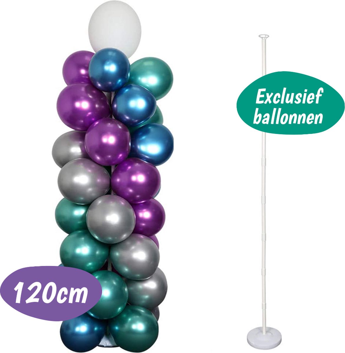 Ballonnen Pilaar – Ballonnenpilaar – Ballonstandaard – Ballon Standaard / Statief en Houder – Ballonstokjes – Huwelijk – Feestje – Verjaardag – Ballonboog / Ballonnenboog – Wit - 120 cm