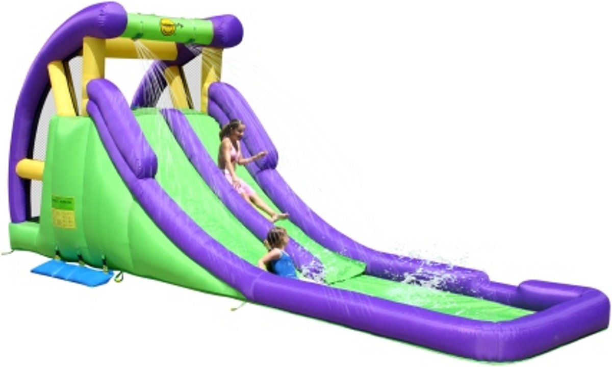 Happy Hop Double Water Slide Waterglijbaan - Springkussen - 600 cm x 215 cm x 255 cm – inc. Blower