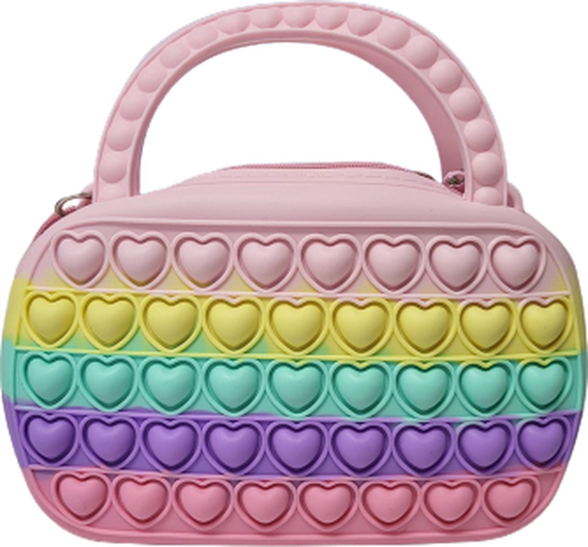 Pop it tas - Fidget toys - Regenboog - Pastel - Antistress - 18 x 17 cm - Met schouderband - Verstelbaar - Siliconen - multicolor