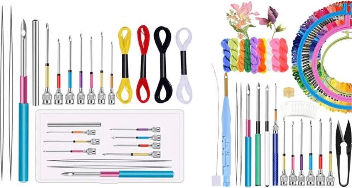 Happy Painter - Punch needle pakket - Borduurpakket – Punch naald – Borduurring – Borduurnaalden – 50 kleuren borduurgaren - Punch needle starterset – Borduurpakketten voor volwassenen en kinderen – Hobby creatief