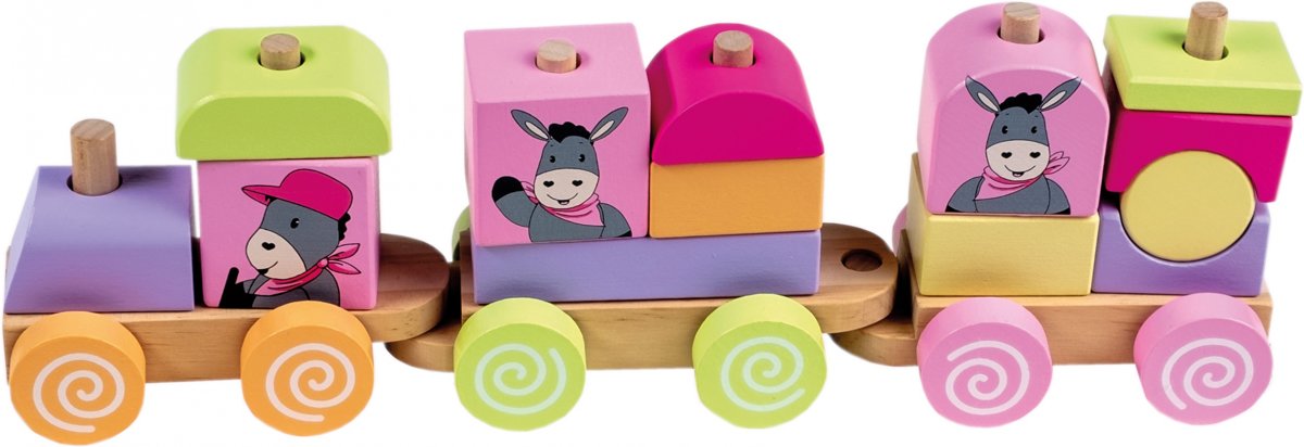 Happy People Houten Blokken Trein 16-delig 34cm Roze