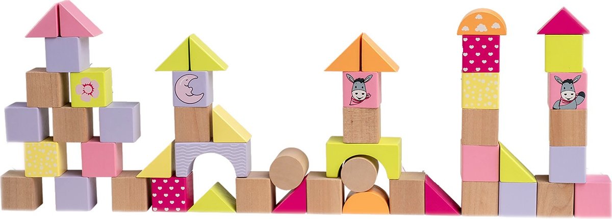   Houten Bouwblokken Ezel 50-delig Roze