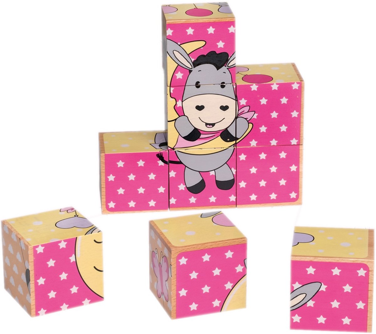 Happy People Houten Puzzelblokken Ezel 9-delig 14 Cm Roze