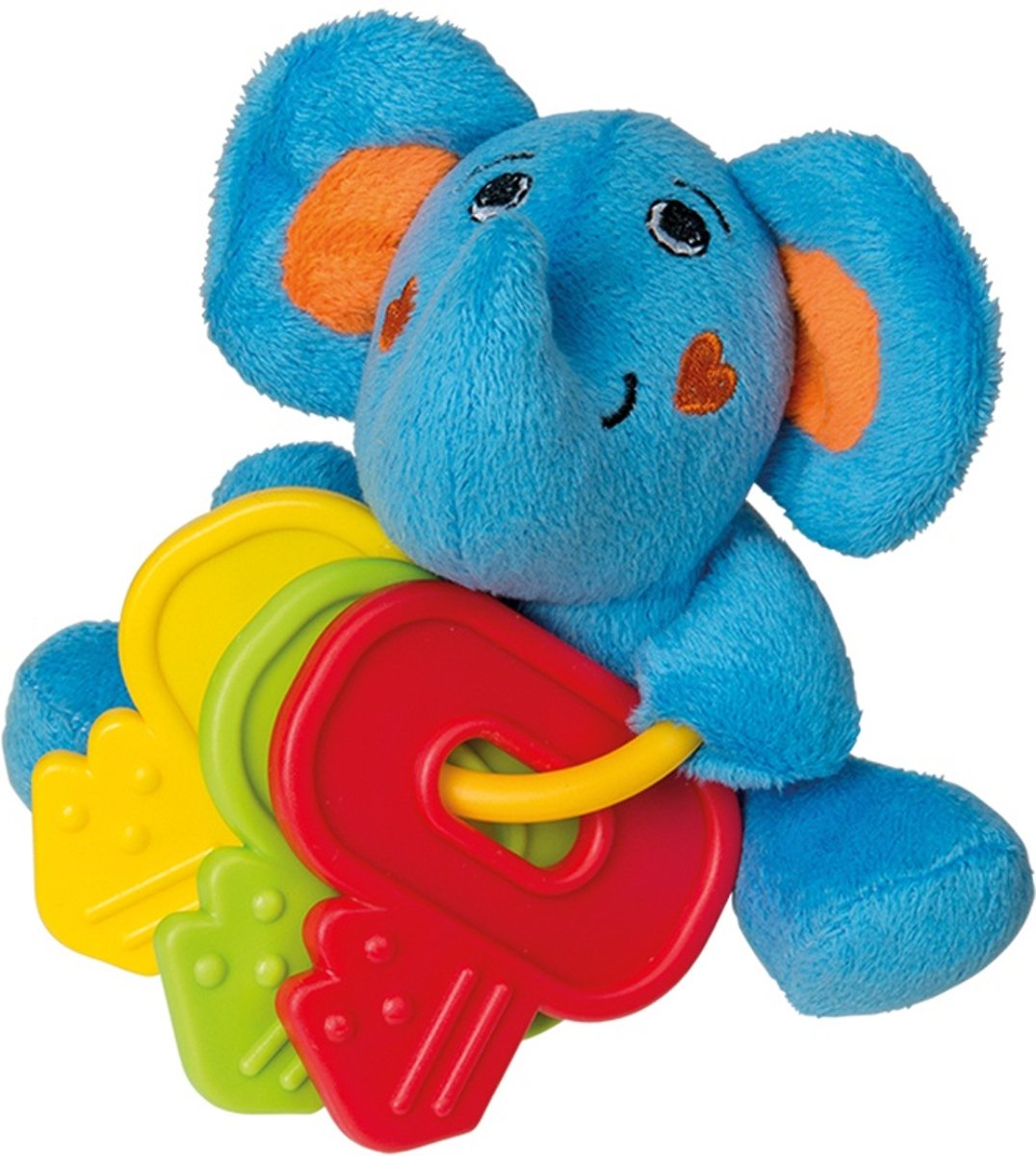 Happy People Pluchen Knuffel Olifant Met Bijtsleutels 10 Cm Blauw