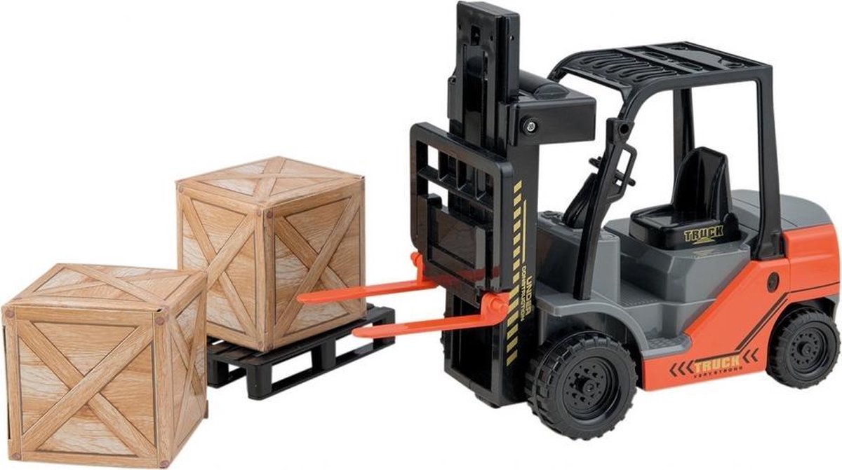 heftruck met pallet en kisten 24 cm oranje