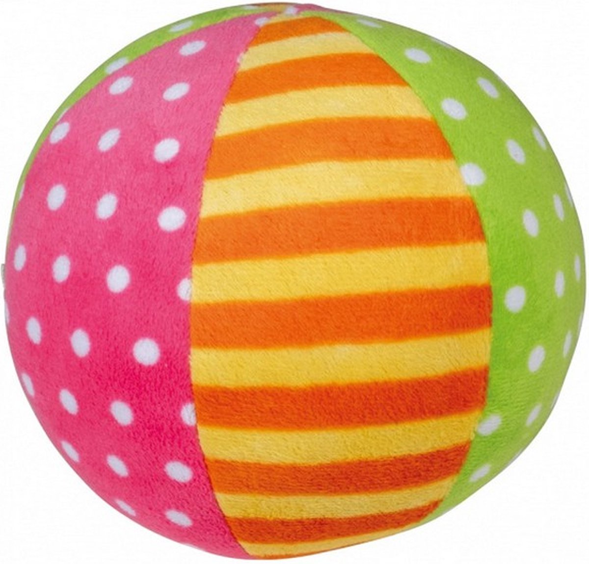 zachte bal met rammelaar 11 cm pluche roze/groen