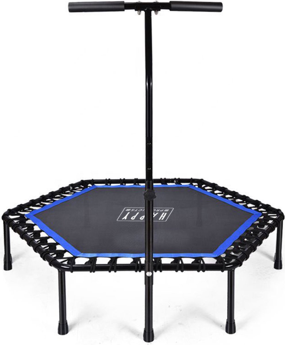 Happy products fitness trampoline met elastieken - opvouwbaar 105cm - mini trampoline voor fitness met armsteun - fitnesstrampoline voor volwassenen- bounce