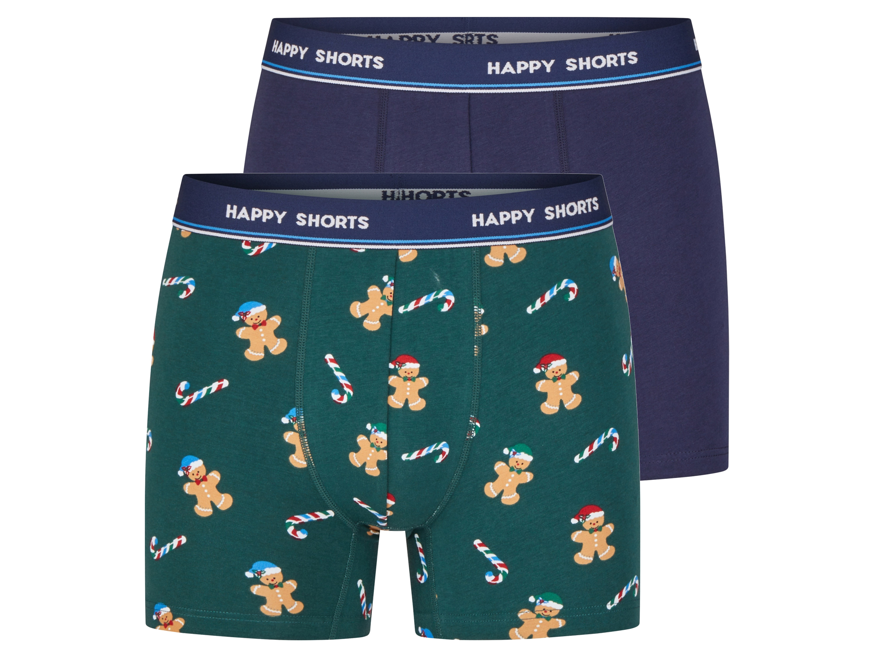 Happy Shorts 2 heren kerstboxers (Peperkoekmannetje groen, L)