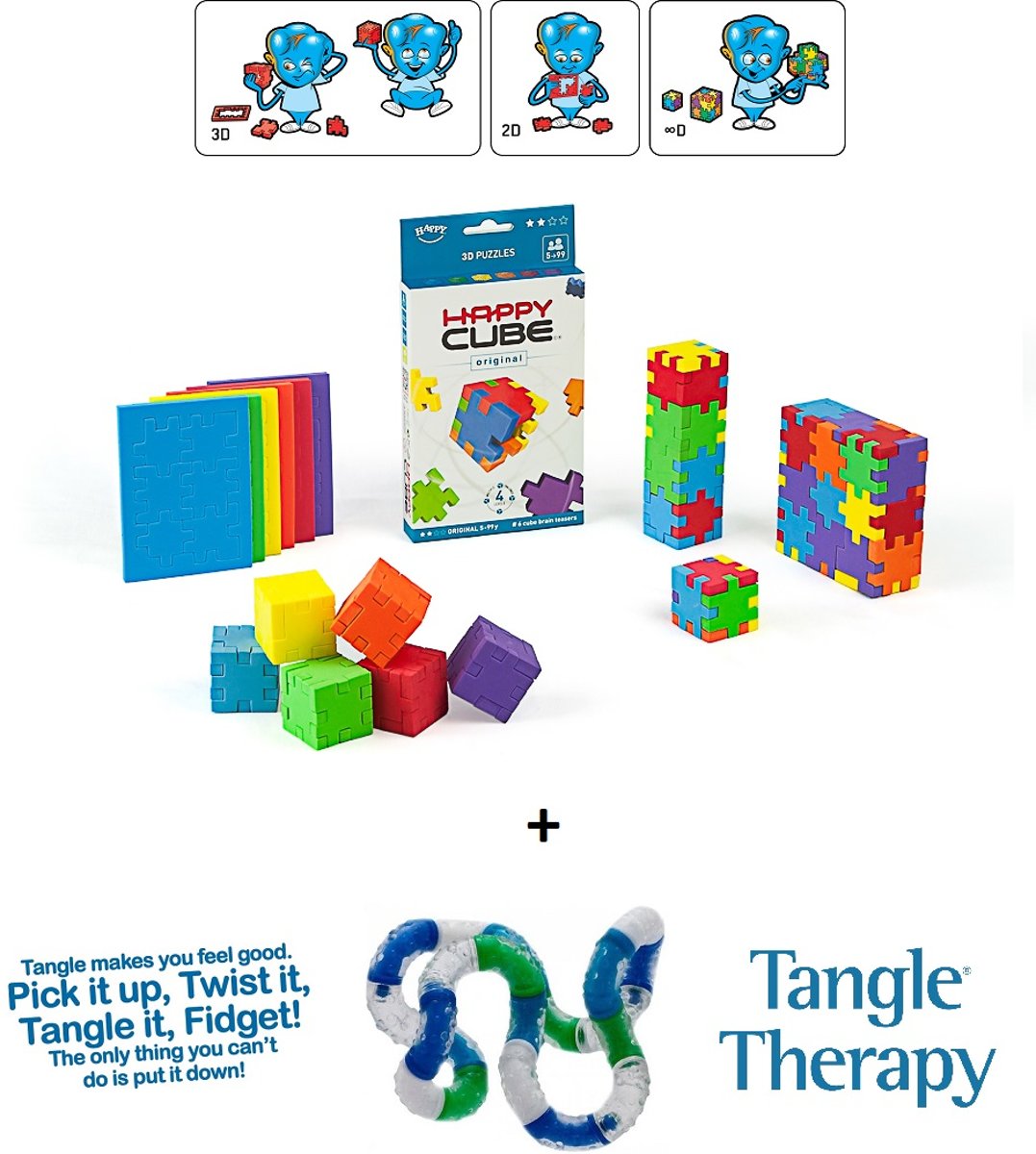 Happy Cube Original 6 pack & Tangle Relax Therapy - COMBO 2-PACK - Voordeelset - Educatief Speelgoed - Fidget - Puzzel en Focus pakket