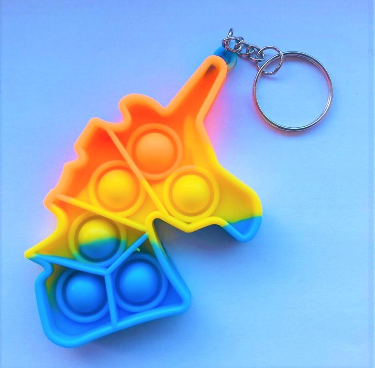 Eenhoorn Pop it Fidget Sleutelhanger Oranje, Geel, Blauw in geschenkzakje! - Altijd iets superleuks en vrolijk bij je tegen angst of verveling!