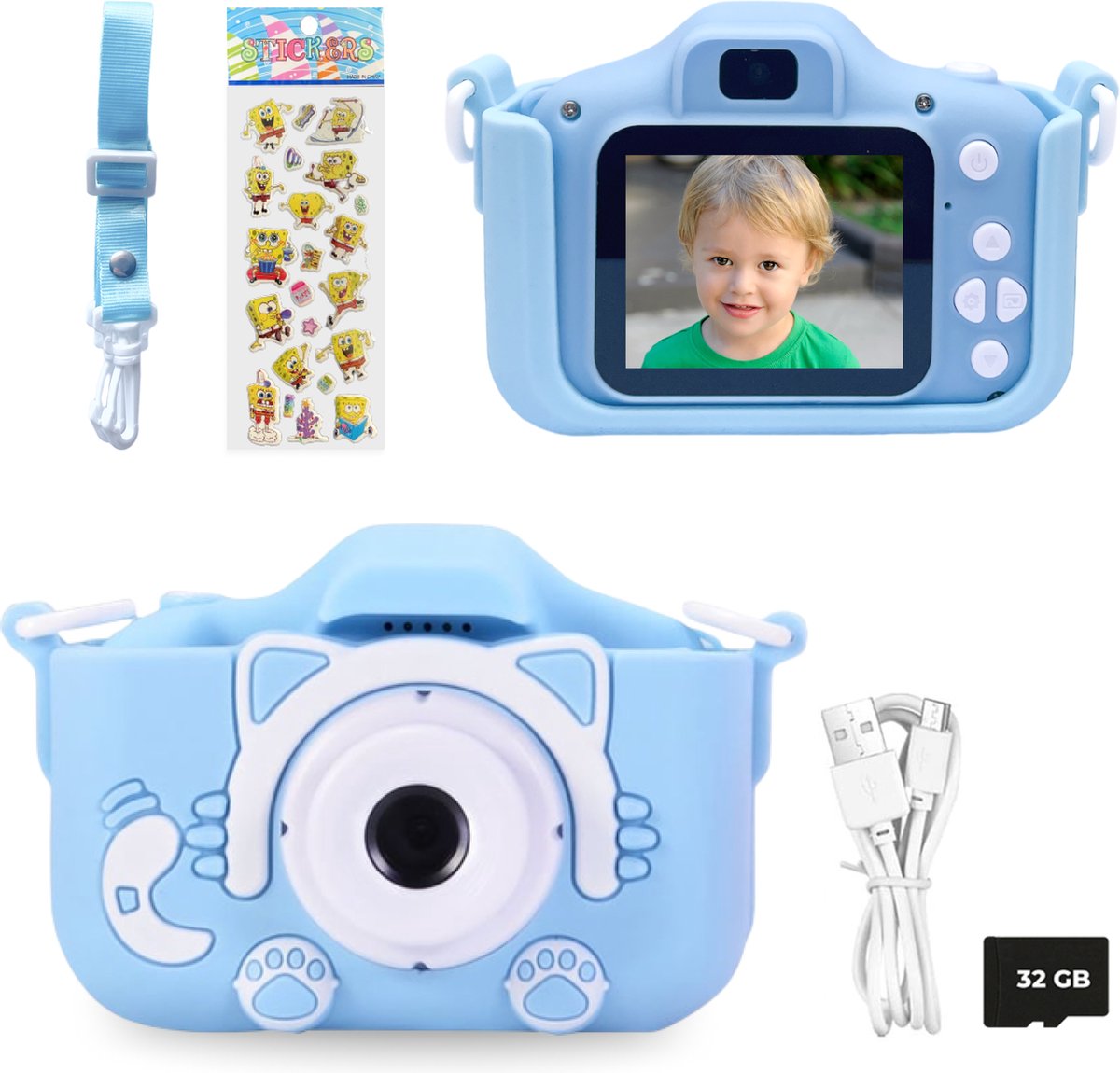 Happy Child® Digitale Kindercamera met 32GB SD-kaart – Fototoestel voor Kinderen – Nederlandstalig – Blauw