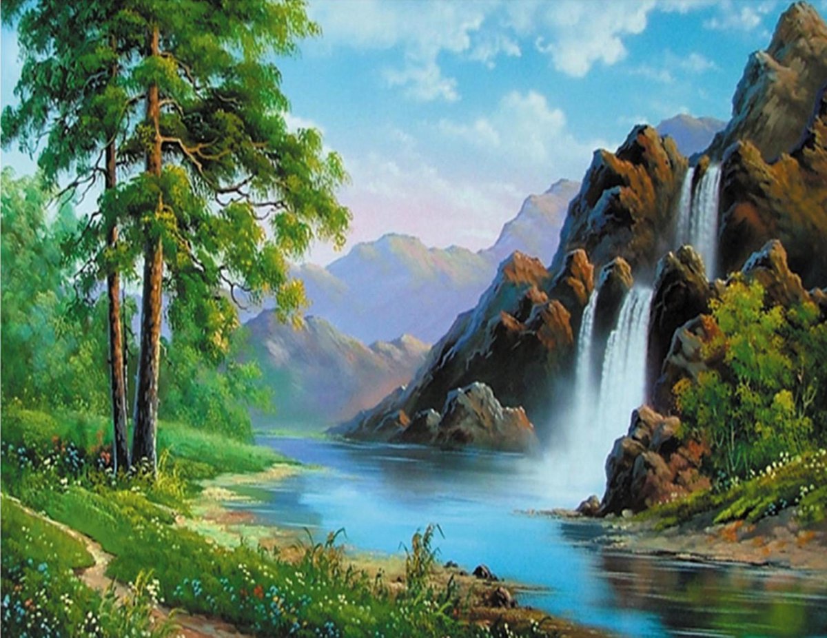 HappyHobby Diamond Painting Volwassenen – Volledig Pakket Inclusief Alle Accessoires – Vierkant – 30x40cm - Waterval Natuur