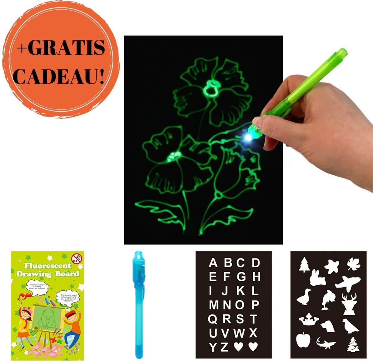 Magisch Tekenbord A4 voor Kinderen - Tekenen met Licht - Tekenbord met LED Pen - Educatief Speelgoed - Kerst Cadeau voor Kinderen - Glow in the Dark - Lichtgevend Tekenbord in het Donker - Cadeau