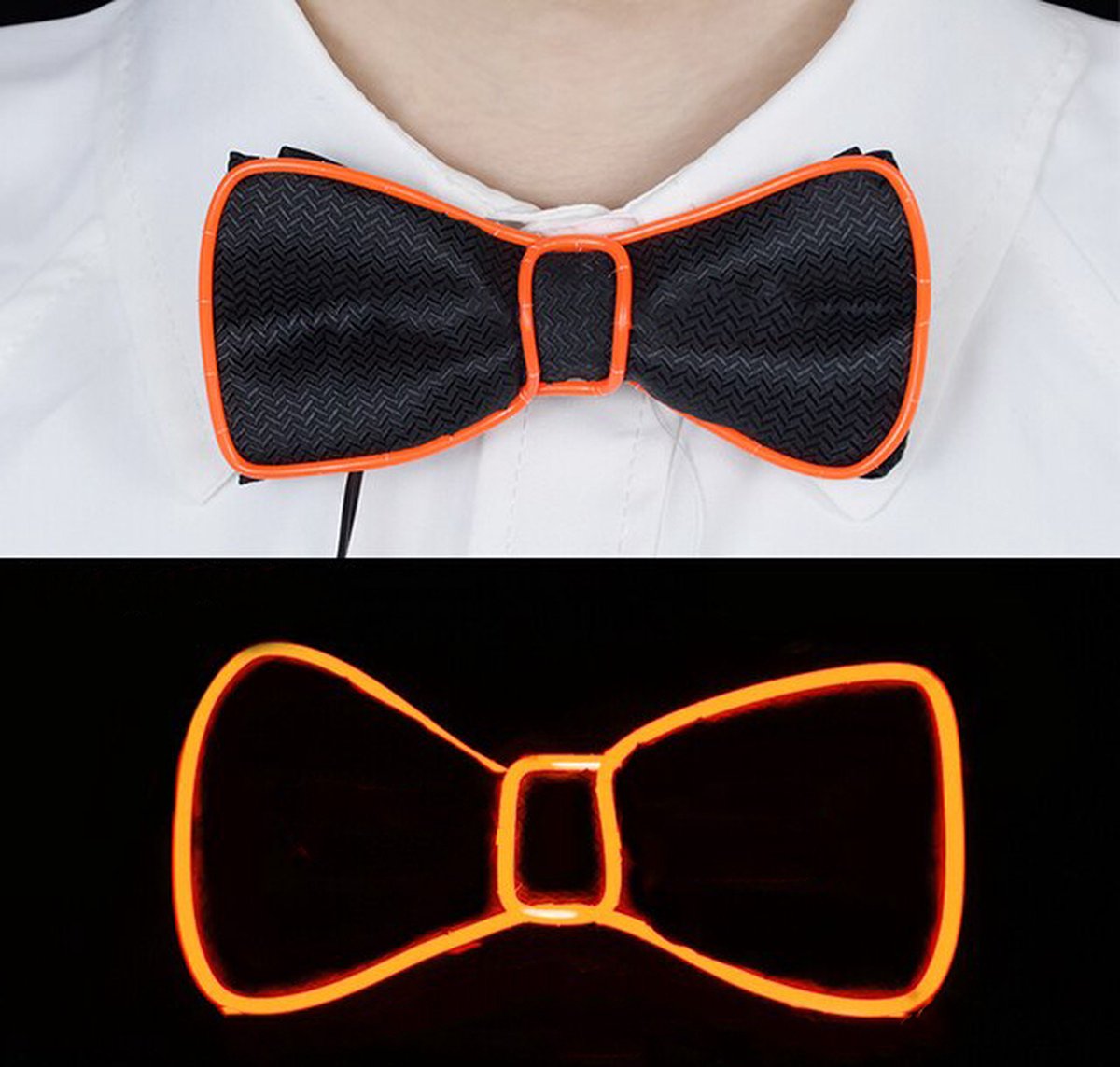 LED strikje - Vlinderstrik - Vlinderdas - Strikjes voor heren - Dames - Unisex - Verkleedaccessoires - 1 AAA-batterij - Polyester - oranje