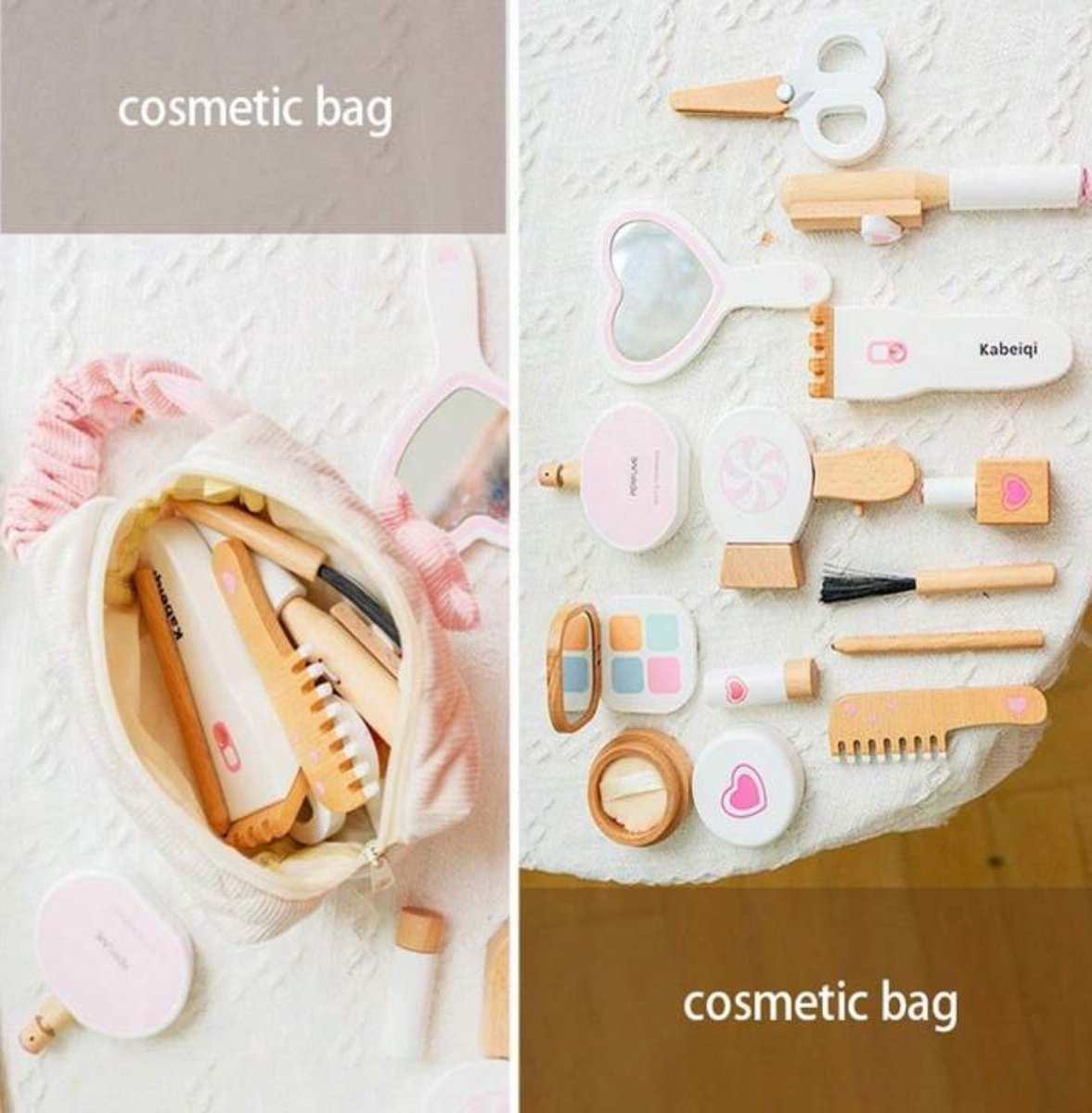   ® Houten Make Up Set - Kinder Make Up Speelgoed - 14 Delig - Pastel - inclusief tasje