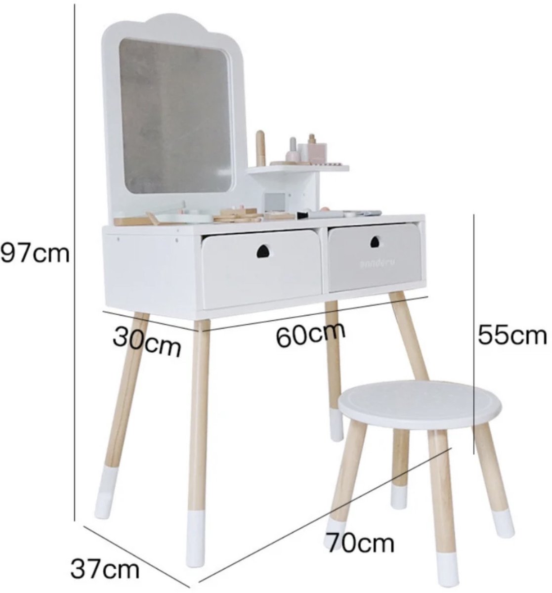 ® Montessori kaptafel - kaptafel met kruk en spiegel
