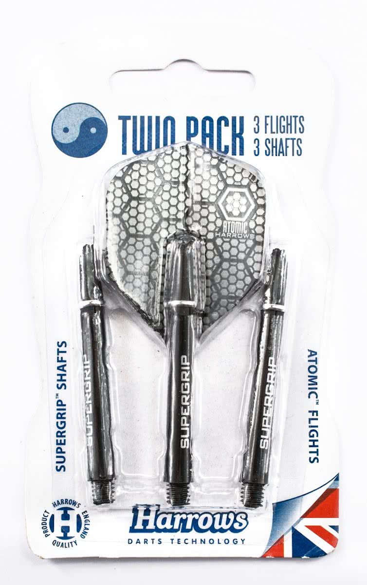 Harrows Atomic Twin Pack Black - 1 Set Flights / 1 Set Supergrip Shaft