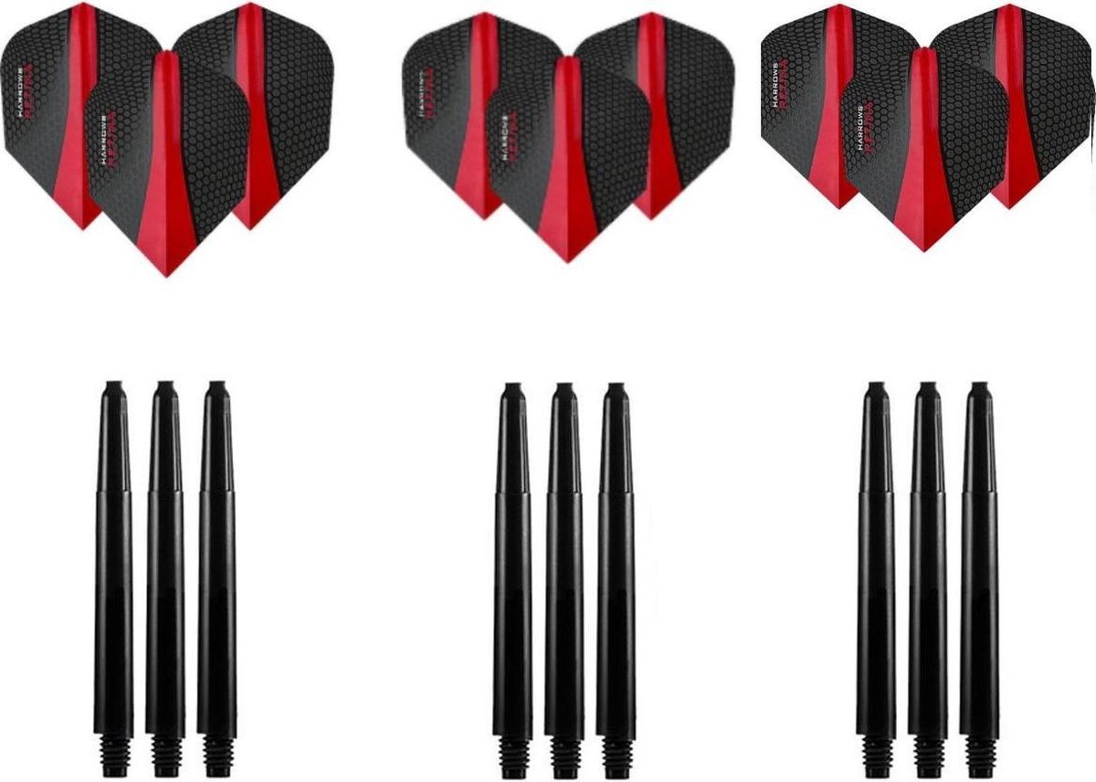 Harrows Retina Rood 3 sets flights - 3 sets Medium shafts zwart