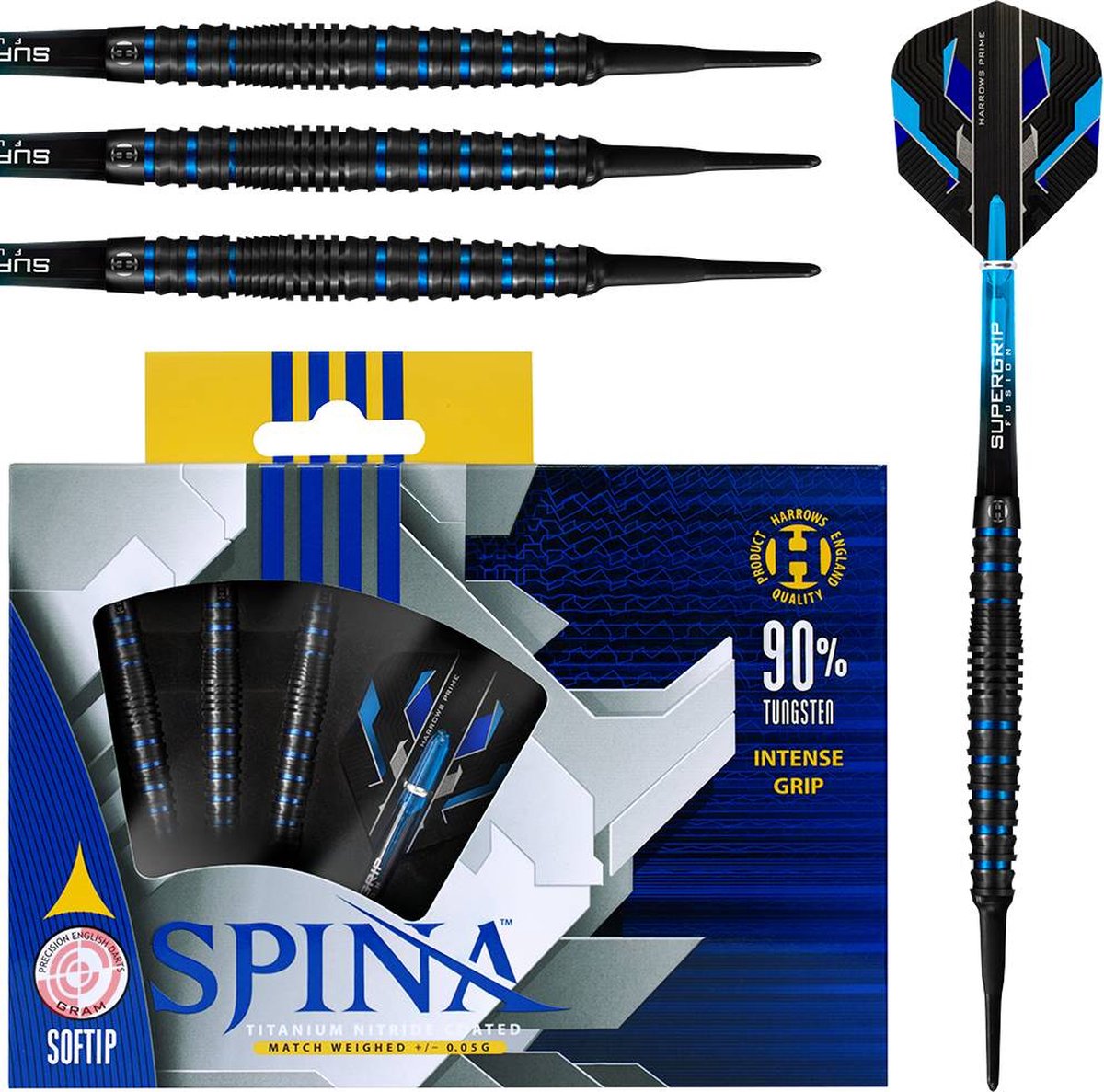 Harrows Spina Black & Blue 90% Soft Tip - Dartpijlen - 18 Gram