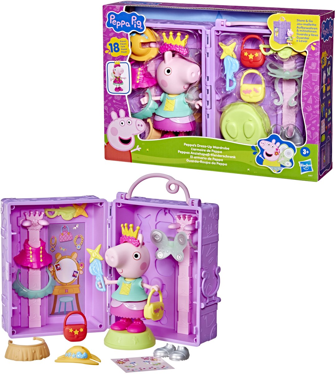   Peppa Pig kledingkast speelset met accessoires en stickers.