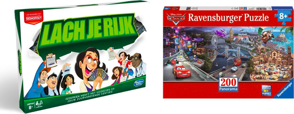 Kinderspelvoordeelset Lach je Rijk - Bordspel & Puzzelvoordeelset Cars Ravensburger puzzel Disney Cars (panorama) - panorama - Legpuzzel - 200 stukjes